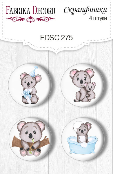 Set of 4pcs flair buttons for scrabooking "Puffy Fluffy Boy 1" #275