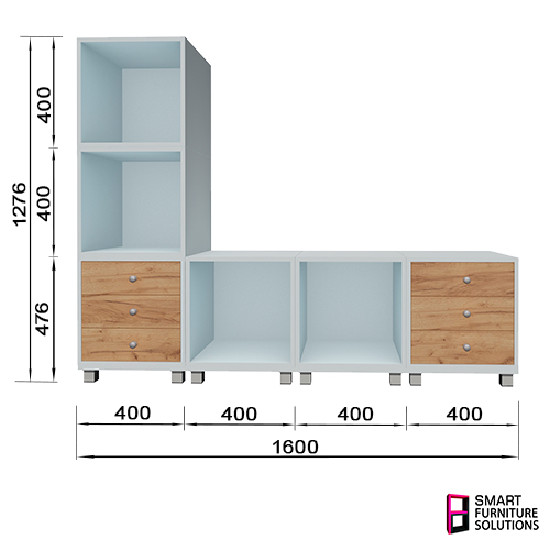 Modułowy System Mebli Midi, 1600 x 400 x 1276 mm, Zestaw: 2 szafki, 4 sekcje, 4 platformy - foto 1  - Fabrika Decoru