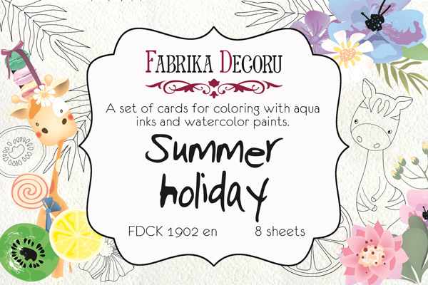 Zestaw pocztówek "Summer holiday" do kolorowania atramentem akwarelowym EN - Fabrika Decoru