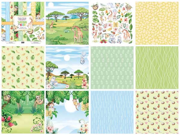 Double-sided scrapbooking paper set Safari for kids 8"x8", 10 sheets - foto 0