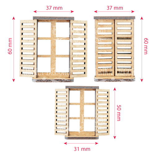 Figurki 3D do dekoracji domków dla lalek lub shadow boxów, 3 Okna, Zestaw #280 - foto 4  - Fabrika Decoru