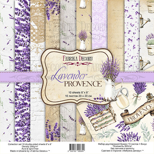 Doppelseitiges Scrapbooking-Papierset Lavender Provence, 20 cm x 20 cm, 10 Blätter - Fabrika Decoru
