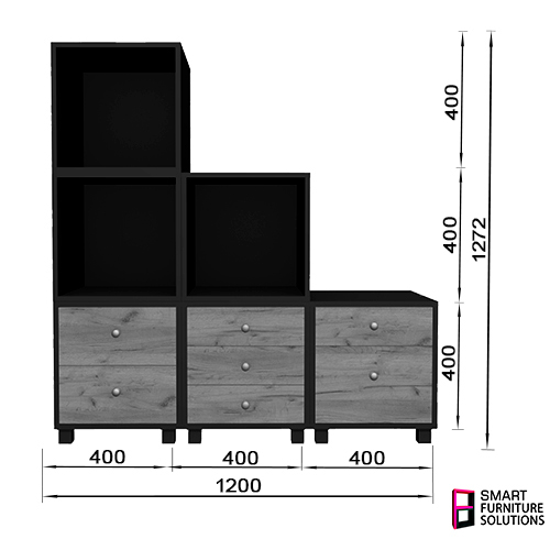 System mebli modułowych "Universal", 1200 x 400 x 1276 mm, Zestaw: 3 szuflady, 3 sekcje, 3 platformy ruchome - foto 6  - Fabrika Decoru