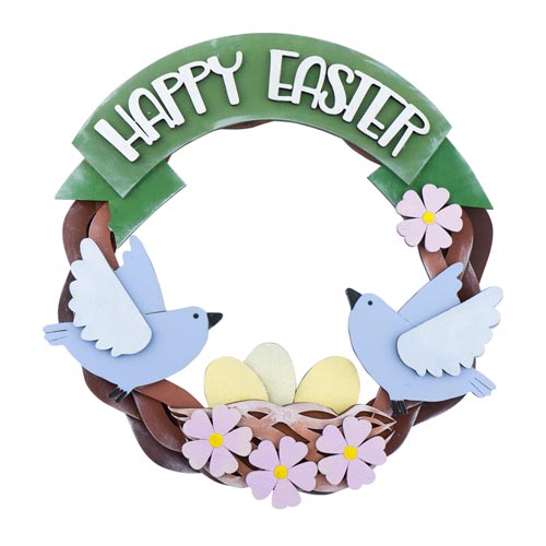 DIY wooden coloring set, Easter wreath with birds and "Happy Easter" inscription, #013 - foto 0