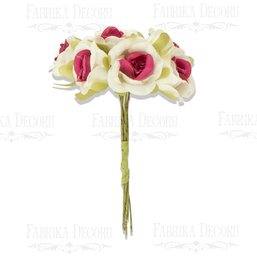 Blumenstrauß aus kleinen Rosenblüten, Farbe Weiß und Karminrot, 6 Stk - Fabrika Decoru
