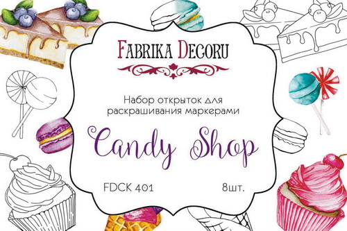 Zestaw pocztówek "Candy shop" do kolorowania markerami  - Fabrika Decoru