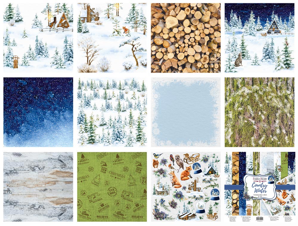 Doppelseitiges Scrapbooking-Papierset Country Winter, 20 cm x 20 cm, 10 Blätter - foto 0  - Fabrika Decoru
