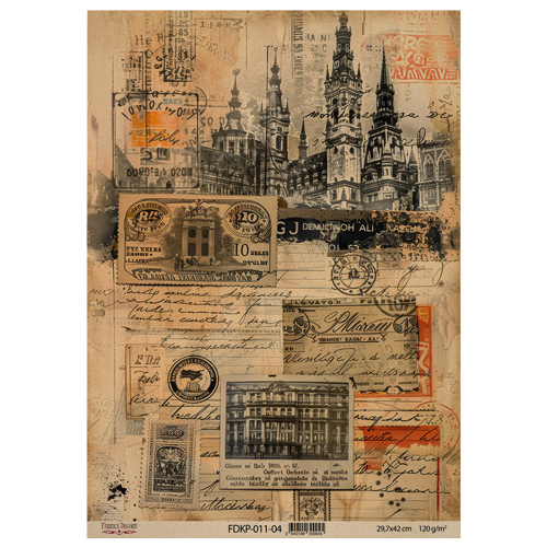 Arkusz kraft papieru z wzorem "Vintage Europe", #4, 42x29,7 cm - Fabrika Decoru