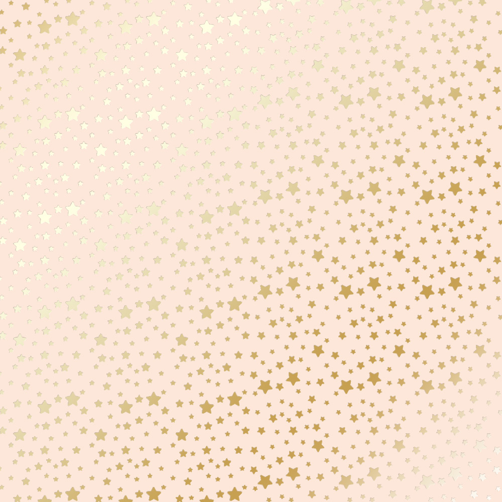 Sheet of single-sided paper with gold foil embossing, pattern Golden stars Beige, 12"x12"