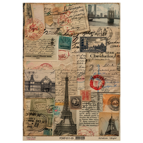 Arkusz kraft papieru z wzorem "Vintage Europe", #5, 42x29,7 cm - Fabrika Decoru