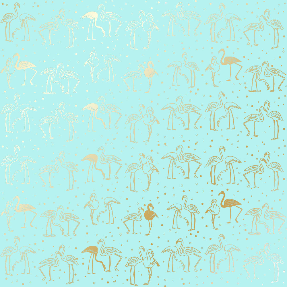 Arkusz papieru jednostronnego wytłaczanego złotą folią, wzór "Złoty Flamingo Turkus", 30,5x30,5cm  - Fabrika Decoru