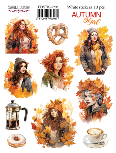 Zestaw naklejek 10 szt, Autumn Girl, #398 - Fabrika Decoru