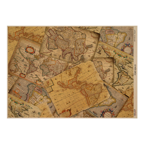 Kraftpapierbogen Maps of the seas and continents #01, 42x29,7 cm - Fabrika Decoru