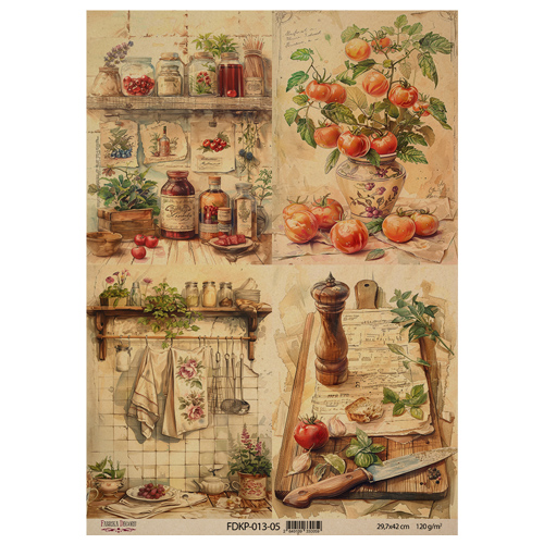 Arkusz kraft papieru z wzorem "Cooking delights", #5, 42x29,7 cm - Fabrika Decoru