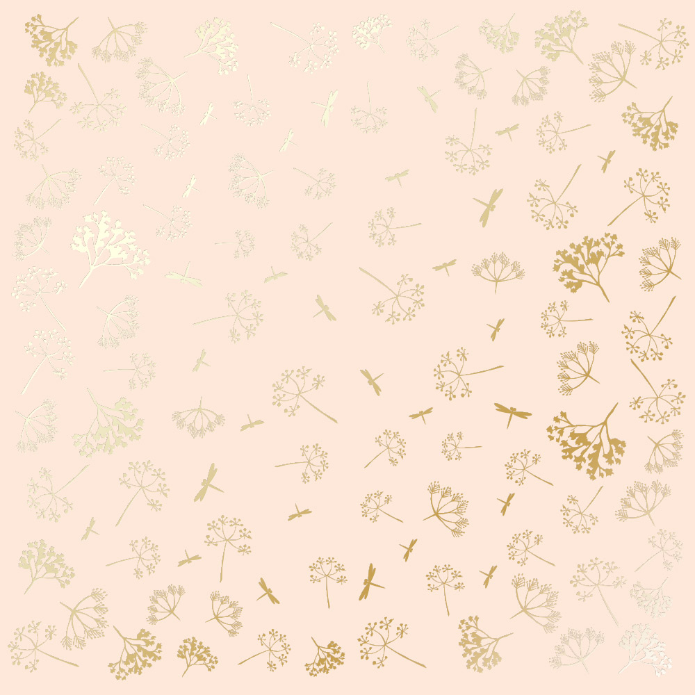 Blatt aus einseitigem Papier mit Goldfolienprägung, Muster Golden Dill Beige, 12"x12" - Fabrika Decoru
