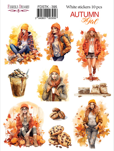 Zestaw naklejek 10 szt, Autumn Girl, #395 - Fabrika Decoru