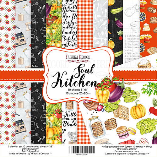 Doppelseitiges Scrapbooking-Papierset Soul Kitchen 20 cm x 20 cm, 10 Blätter - Fabrika Decoru