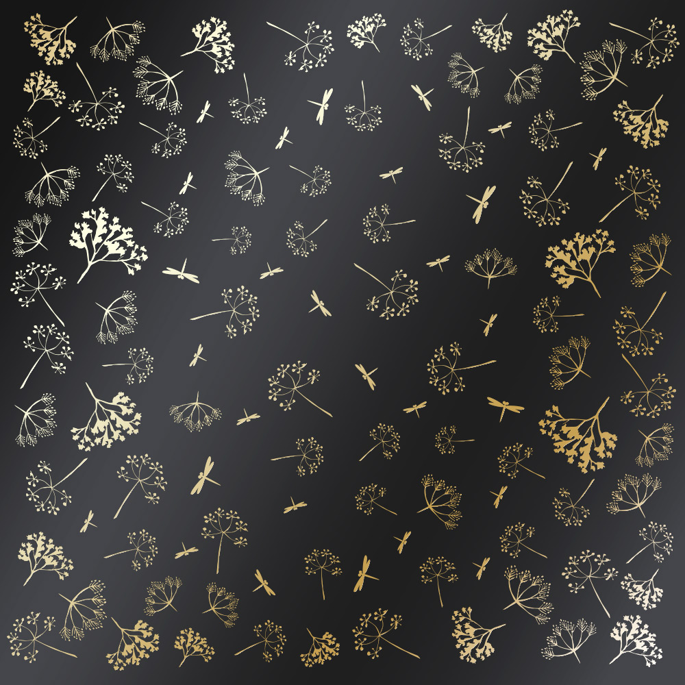 Arkusz papieru jednostronnego wytłaczanego złotą folią, wzór "Złoty Koperek Czarny", 30,5x30,5cm  - Fabrika Decoru