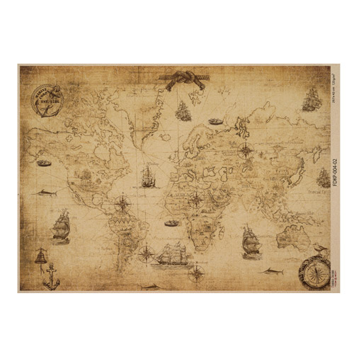 Kraftpapierbogen Maps of the seas and continents #02, 42x29,7 cm - Fabrika Decoru