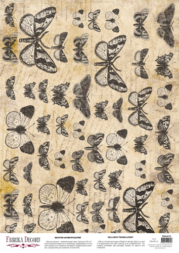 Arkusz kalki z nadrukiem, Deco Vellum, format A3 (11,7" х 16,5"), "Vintage Butterflies" - Fabrika Decoru