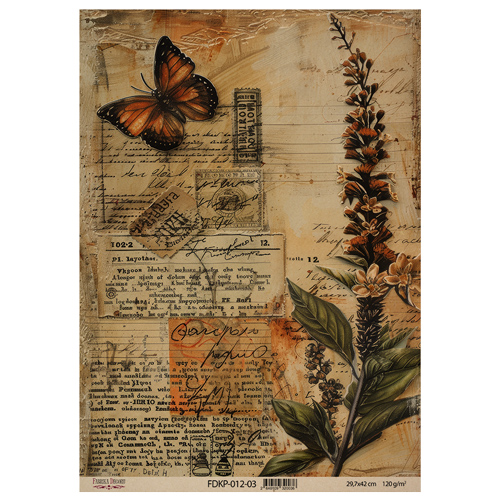 Arkusz kraft papieru z wzorem "Naturalist Notes", #3, 42x29,7 cm - Fabrika Decoru