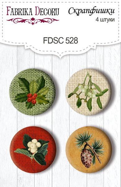 Zestaw 4 ozdobnych buttonów Winter botanical diary #528 - Fabrika Decoru
