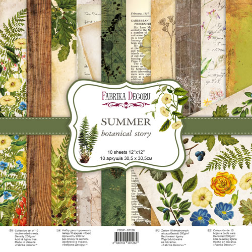 Doppelseitig Scrapbooking Papiere Satz Summer botanical story, 30.5 cm x 30.5 cm, 10 Blätter - Fabrika Decoru