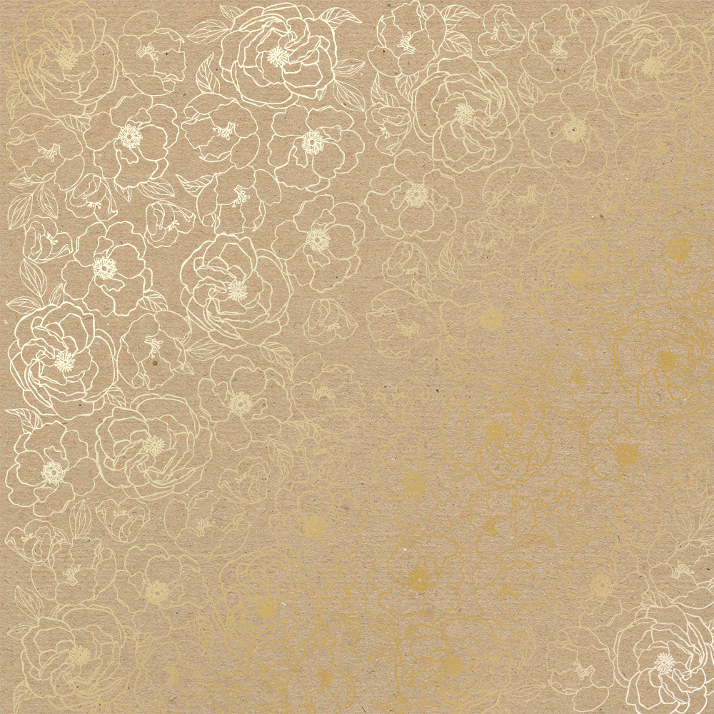 Blatt einseitiges Papier mit Goldfolienprägung, Muster Golden Pion Kraft, 12"x12" - Fabrika Decoru