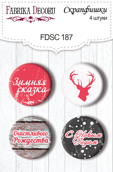 Zestaw 4 ozdobnych buttonów, Christmas fairytales RU #187 - Fabrika Decoru