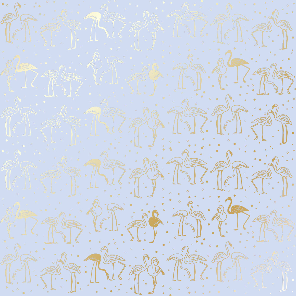 Blatt aus einseitigem Papier mit Goldfolienprägung, Muster Golden Flamingo Purple, 12"x12" - Fabrika Decoru