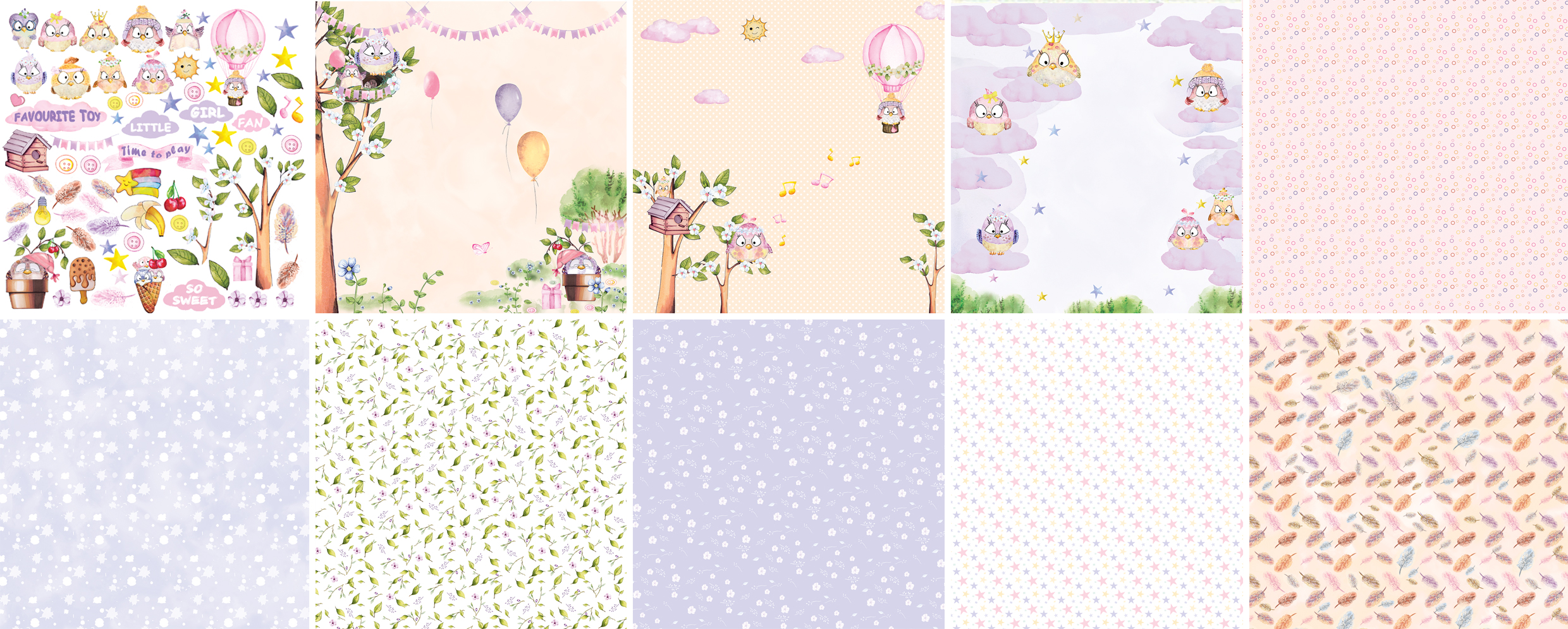 Double-sided scrapbooking paper set Cutie sparrow girl 8"x8", 10 sheets - foto 0