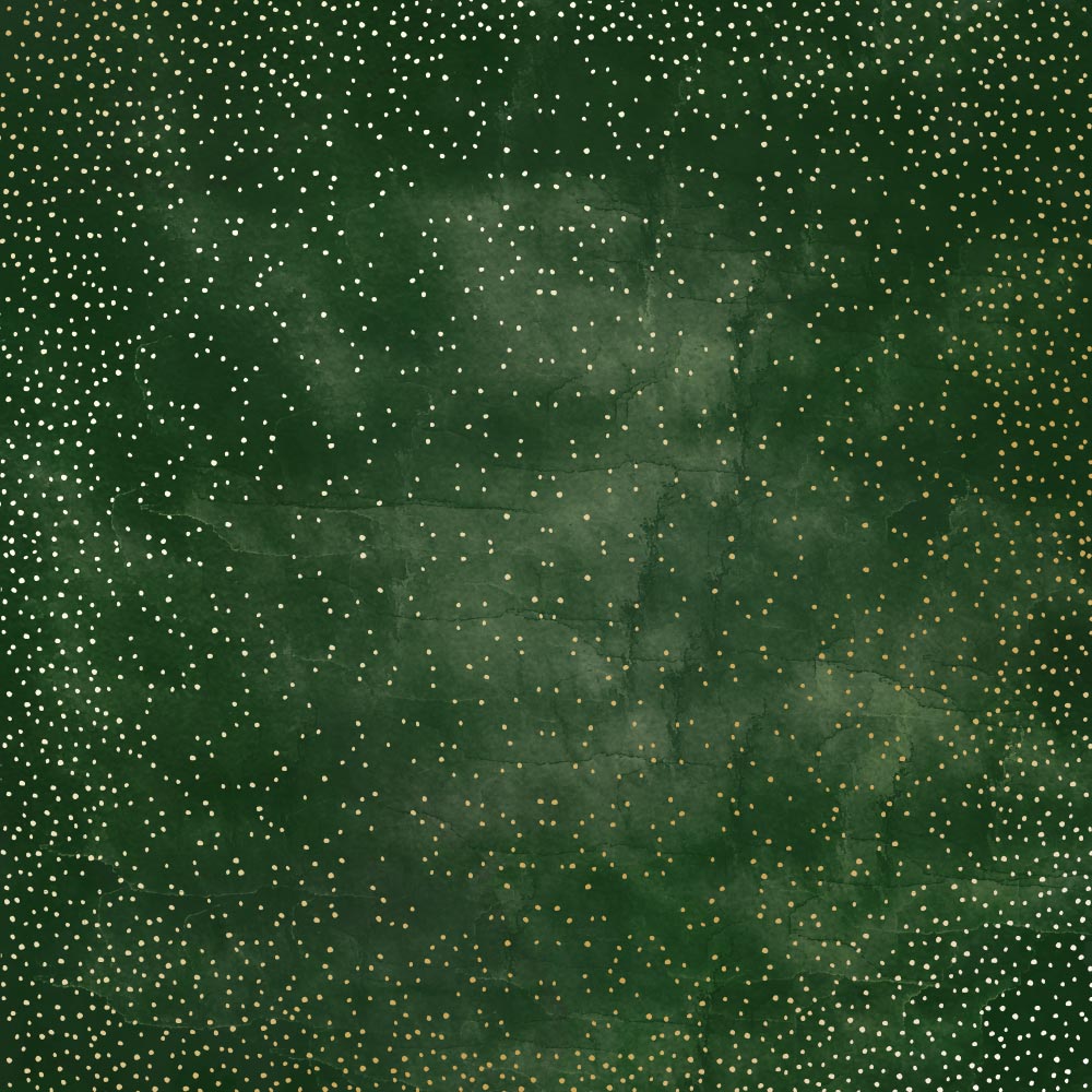 Sheet of single-sided paper with gold foil embossing, pattern Golden Mini Drops, color Dark green aquarelle, 12"x12"