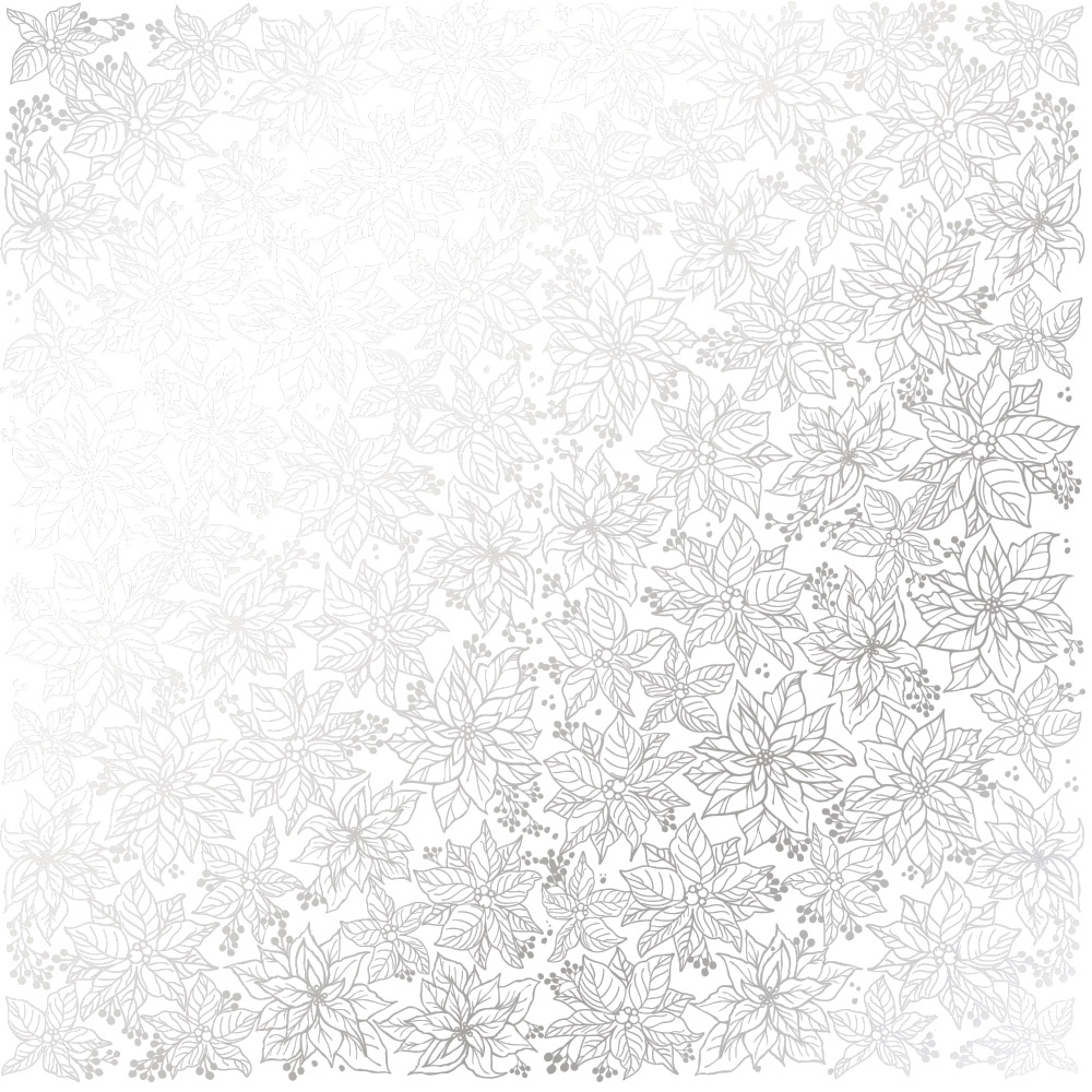 Arkusz jednostronnego papieru wytłoczony srebrną folią Silver Poinsettia White 12"x12" - Fabrika Decoru