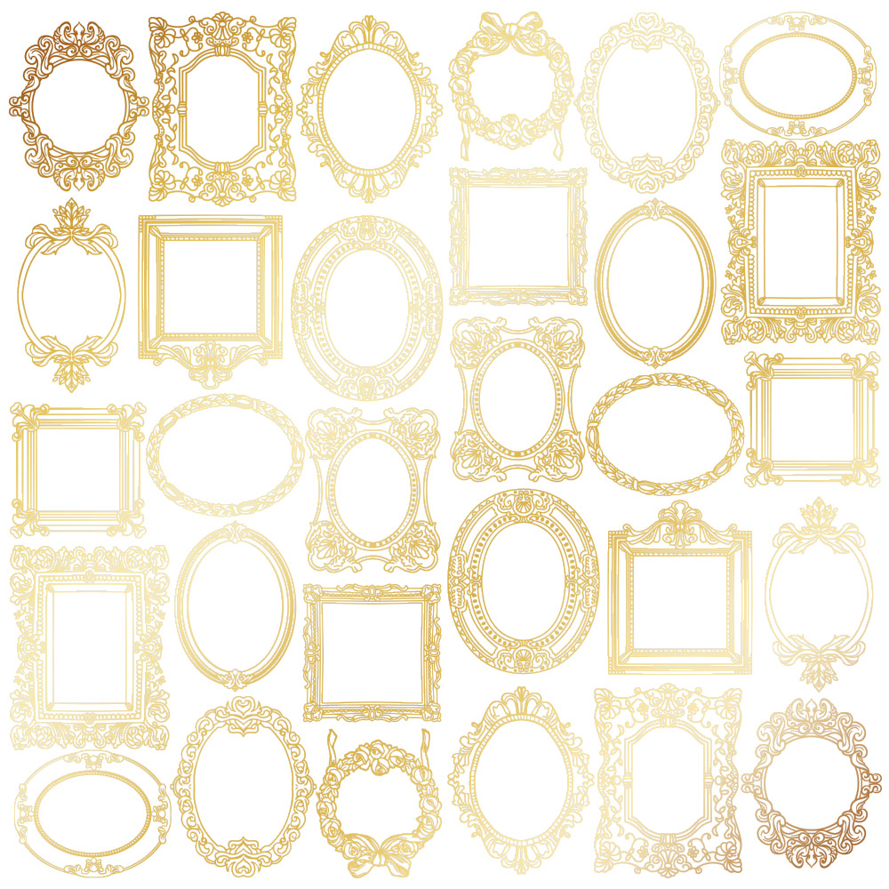 Arkusz papieru jednostronnego wytłaczanego złotą folią, wzór Złote Ramki Białe 30,5x30,5cm  - Fabrika Decoru