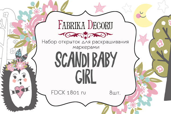Zestaw pocztówek "Scandi Baby Girl" do kolorowania markerami RU - Fabrika Decoru