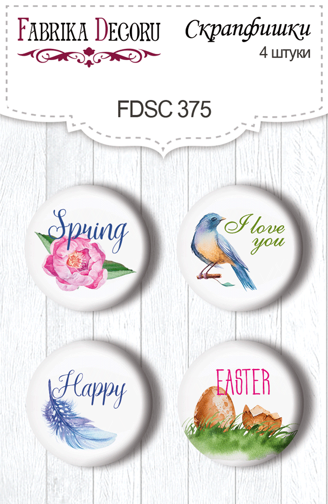Set of 4pcs flair buttons for scrabooking Colorful spring EN #375