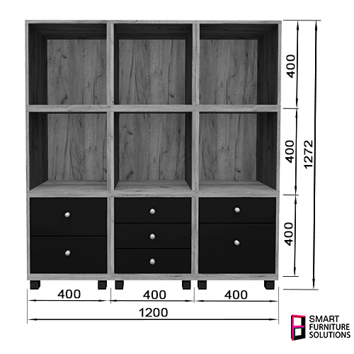 System mebli modułowych, 1200 x 400 x 1276 mm, Zestaw: 3 szuflady, 3 sekcje, 3 platformy ruchome - foto 1  - Fabrika Decoru