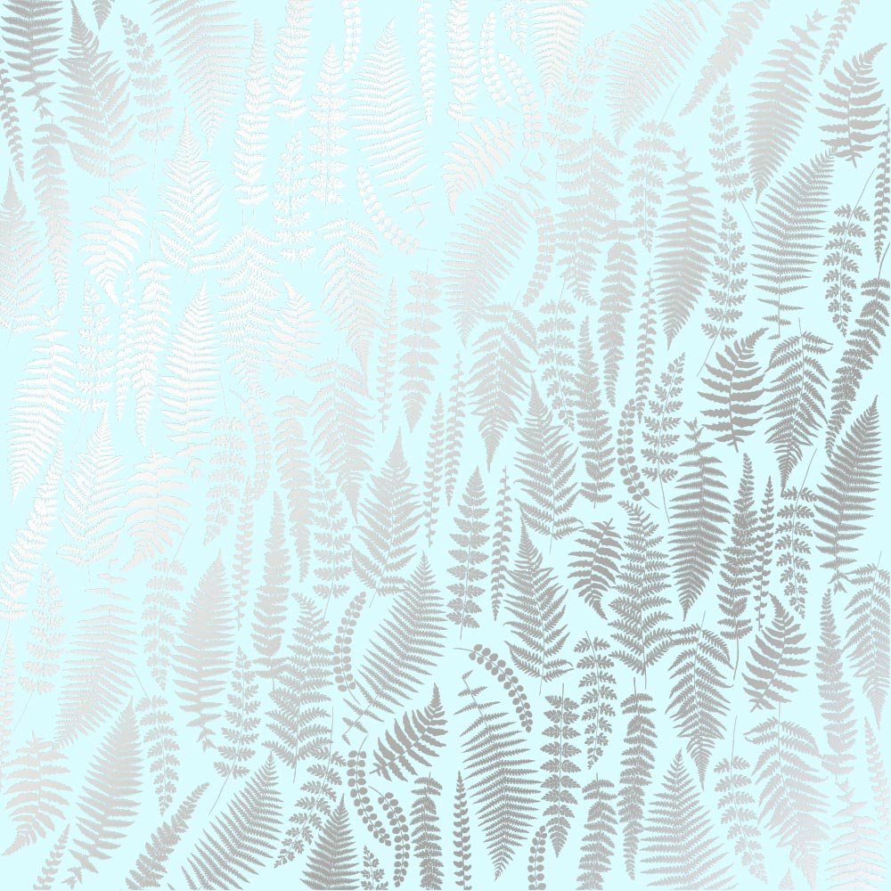 Einseitig bedrucktes Blatt Papier mit Silberfolie, Muster Silberfarn, Farbe Mint 12"x12" - Fabrika Decoru