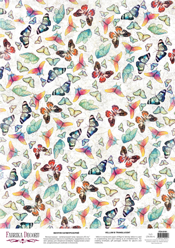 Deco Pergament farbiges Blatt Leuchtend bunte Schmetterlinge, A3 (11,7" х 16,5") - Fabrika Decoru