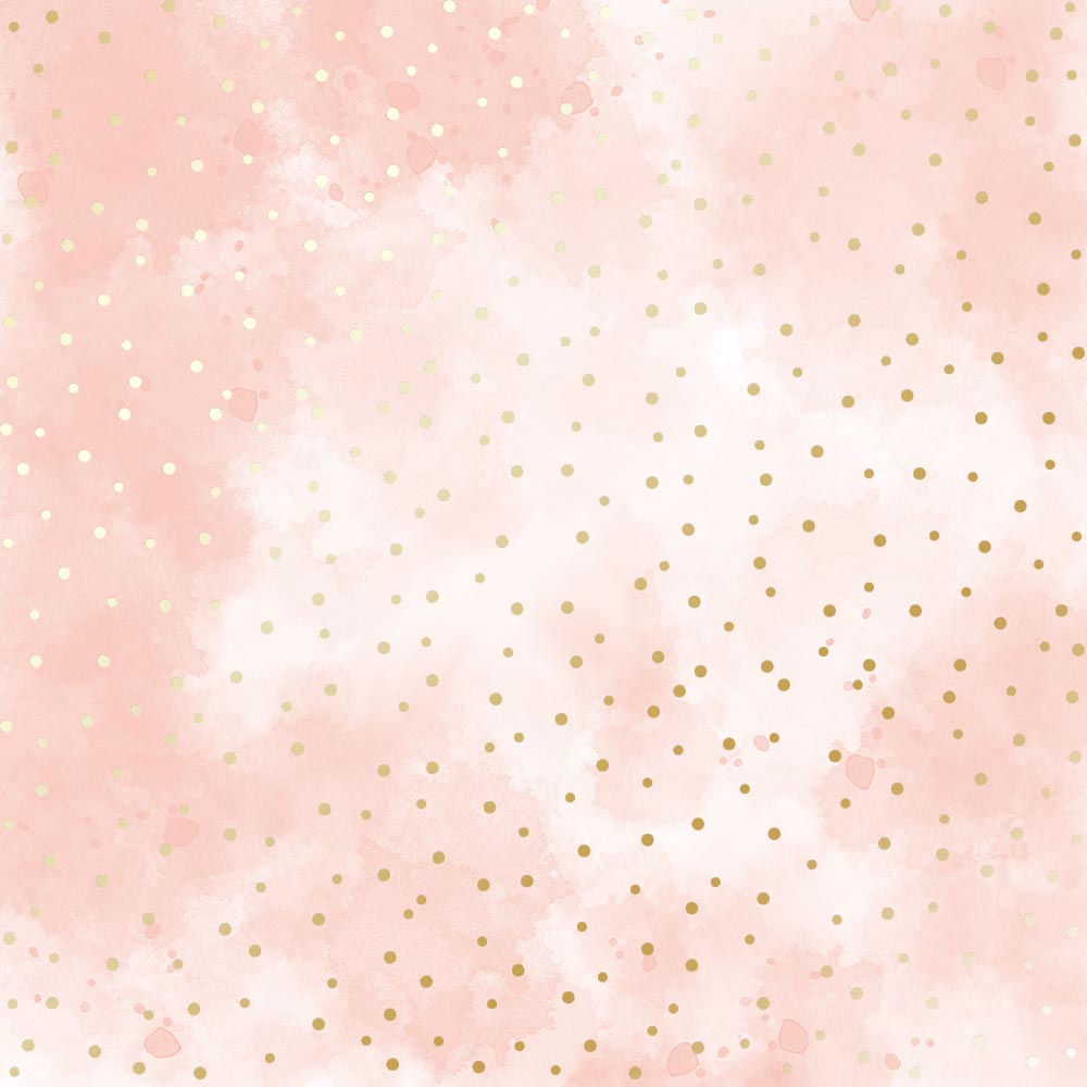 Sheet of single-sided paper with gold foil embossing, pattern Golden Drops, color Vintage pink watercolor, 12"x12" 