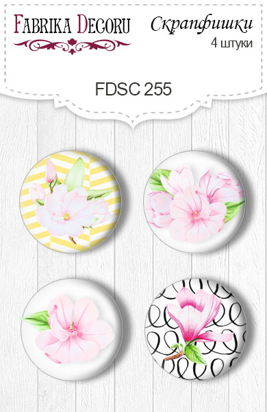 Set of 4pcs flair buttons for scrabooking "Magnolia in bloom" #255