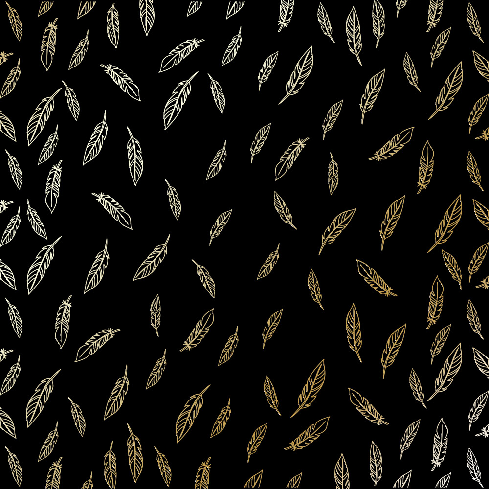 Blatt aus einseitigem Papier mit Goldfolienprägung, Muster Golden Feather Black, 12"x12" - Fabrika Decoru