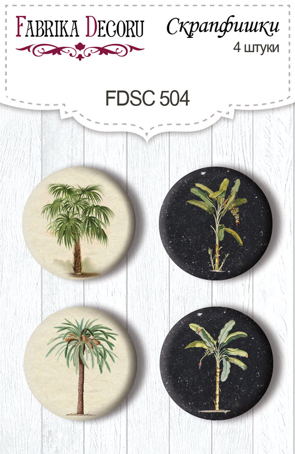 Zestaw 4 ozdobnych buttonów Botany exotic #504 - Fabrika Decoru