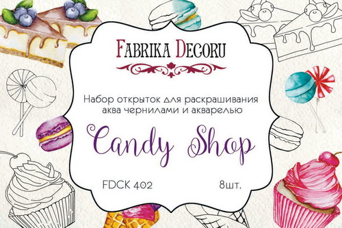 Zestaw pocztówek "Candy shop" do kolorowania atramentem akwarelowym - Fabrika Decoru