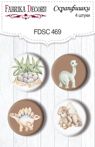 Zestaw 4 ozdobnych buttonów Dinosauria #469 - Fabrika Decoru