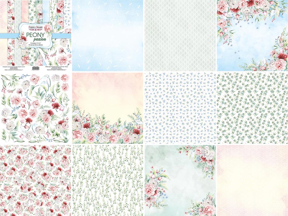 Double-sided scrapbooking paper set Peony garden 8"x8", 10 sheets - foto 0