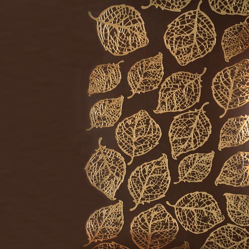 Отрез кожзама с тиснением золотой фольгой, дизайн Golden Leaves Chocolate, 50см х 25см - Фото 1