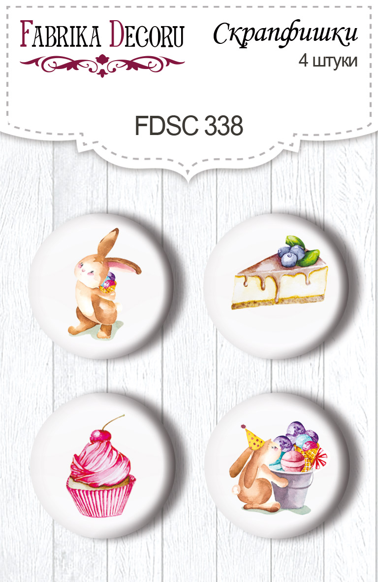 Set mit 4 Flair-Buttons zum Scrapbooking "Sweet Birthday 1" #338 - Fabrika Decoru