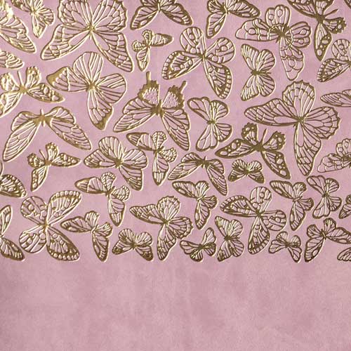 Skóra PU do oprawiania ze złotym tłoczeniem, wzór Golden Butterflies Flamingo, 50cm x 25cm  - foto 1  - Fabrika Decoru