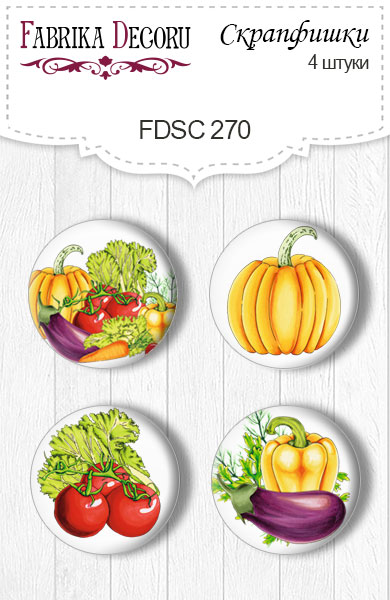 Zestaw 4 ozdobnych buttonów "Warzywa" #270 - Fabrika Decoru